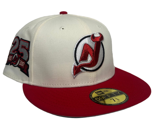New Era New Jersey Devils 25th Anniversary 59FIFTY fitted cap in a white and red colorway.