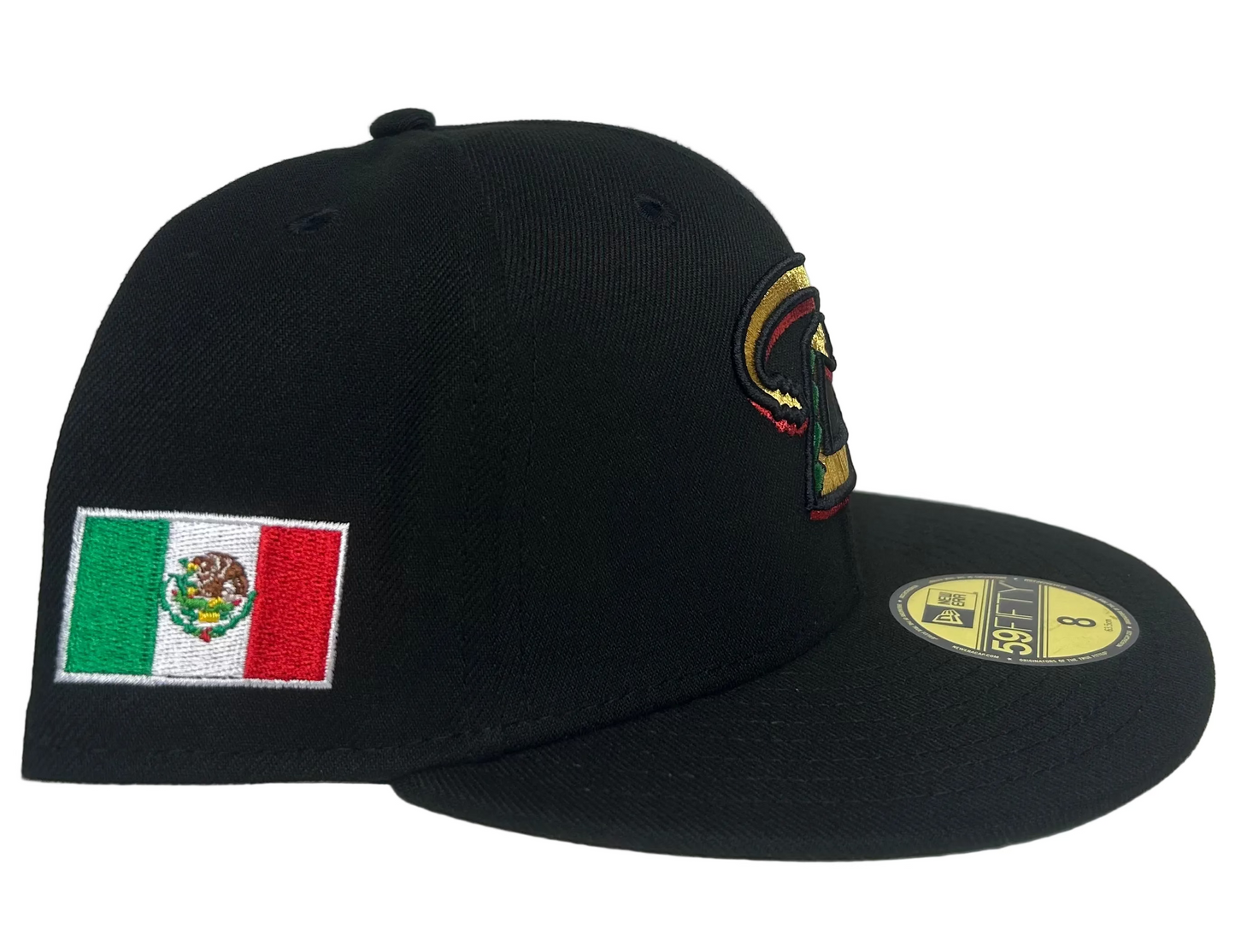 New Era Arizona Diamondbacks "Mexico Flag" 59FIFTY fitted hat in black with a metallic-style team logo.