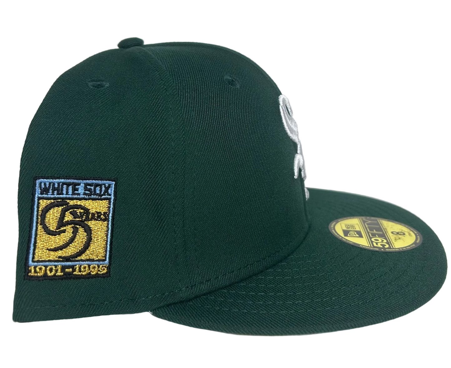 New Era 59Fifty Chicago White Sox fitted hat featuring a dark green crown and visor with a white logo.