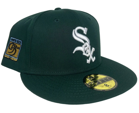 New Era 59Fifty Chicago White Sox fitted hat featuring a dark green crown and visor with a white logo.