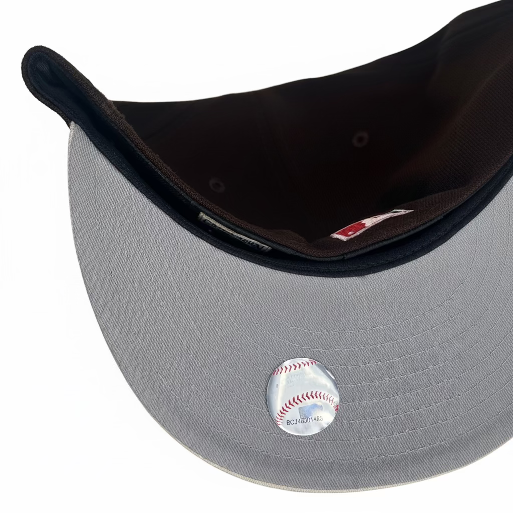 New Era Arizona Diamondbacks 59Fifty fitted hat featuring a chocolate brown crown, a light gray visor, and a 25th anniversary side patch.