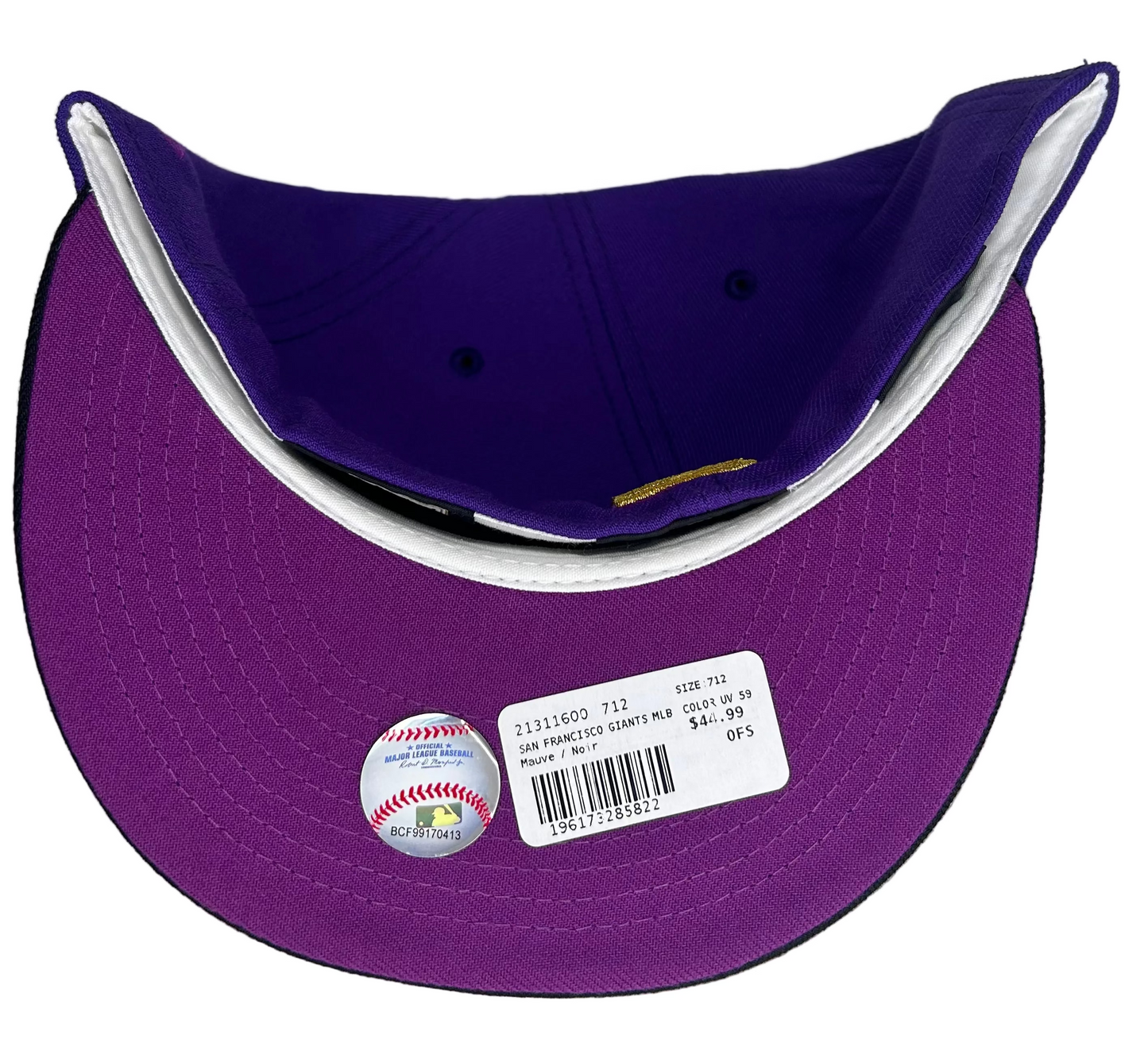 New Era San Francisco Giants Crown Royal 59FIFTY fitted hat featuring a purple crown, black visor, and a side patch.