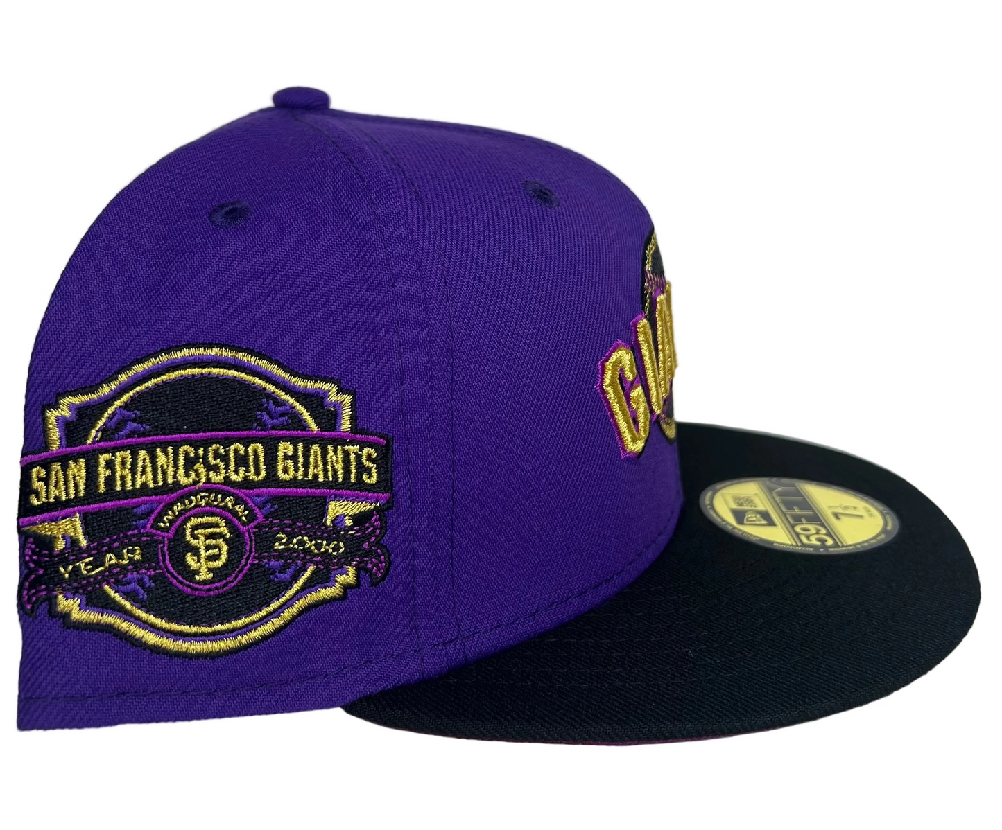 New Era San Francisco Giants Crown Royal 59FIFTY fitted hat featuring a purple crown, black visor, and a side patch.
