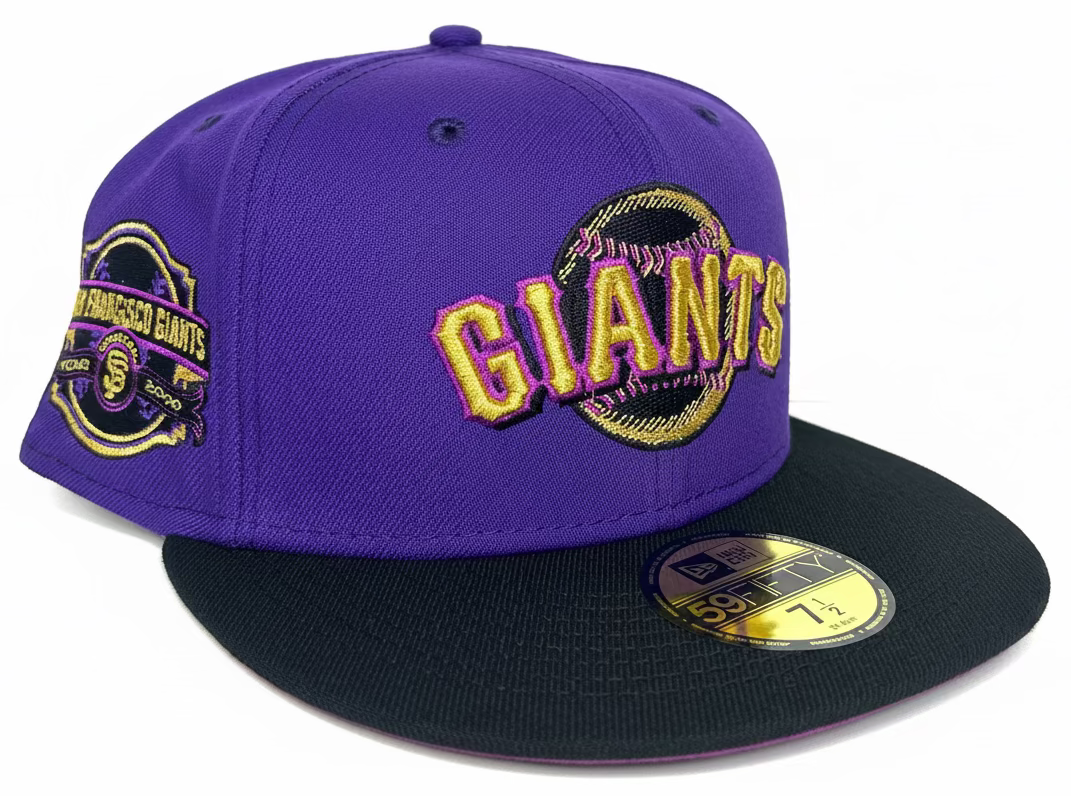 New Era San Francisco Giants Crown Royal 59FIFTY fitted hat featuring a purple crown, black visor, and a side patch.