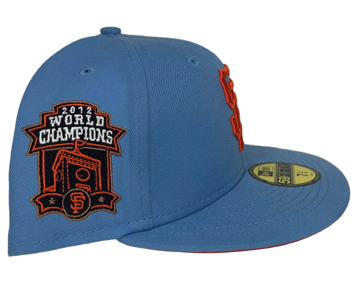 SAN FRANCISCO GIANTS 2012 WORLD CHAMPIONS SKY BLUE ORANGE BRIM NEW ERA FITTED HAT