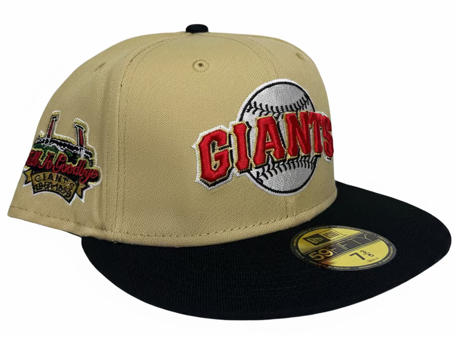 New Era San Francisco Giants "Tell It Goodbye" 59FIFTY fitted hat with a stone crown and black visor.