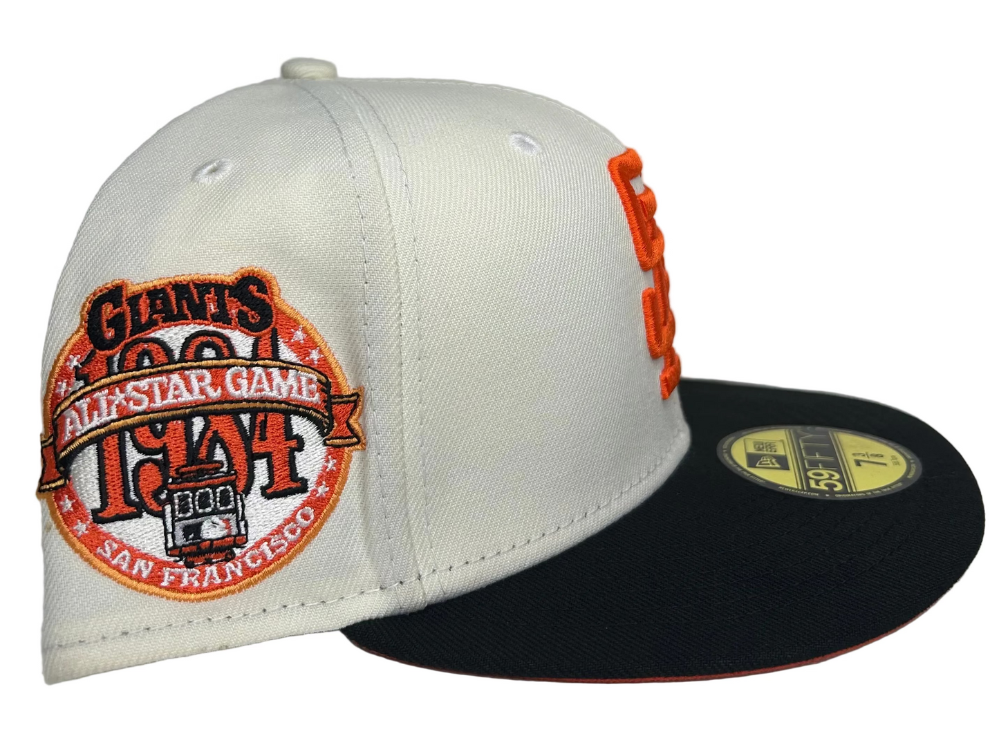 New Era White & Black San Francisco Giants Major Sidepatch 59FIFTY fitted hat W/ Orange UV.