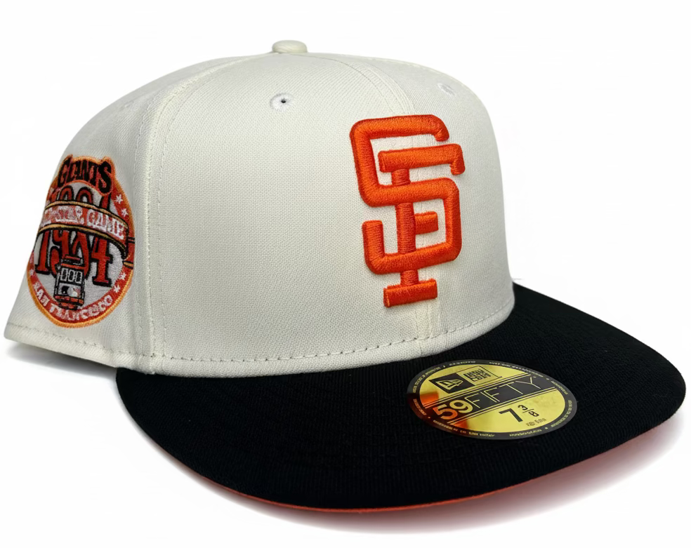 New Era White & Black San Francisco Giants Major Sidepatch 59FIFTY fitted hat W/ Orange UV.