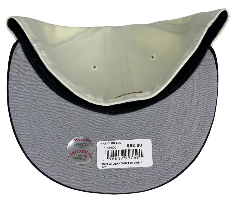 HC Exclusive New Era Atlanta Braves 2021 World Series off-white script fitted hat.