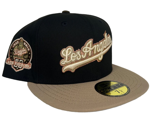 LOS ANGELES DODGERS 50 YEARS NEW ERA 59FIFTY FITTED HAT (BLACK CAMEL GRAY UNDER BRIM