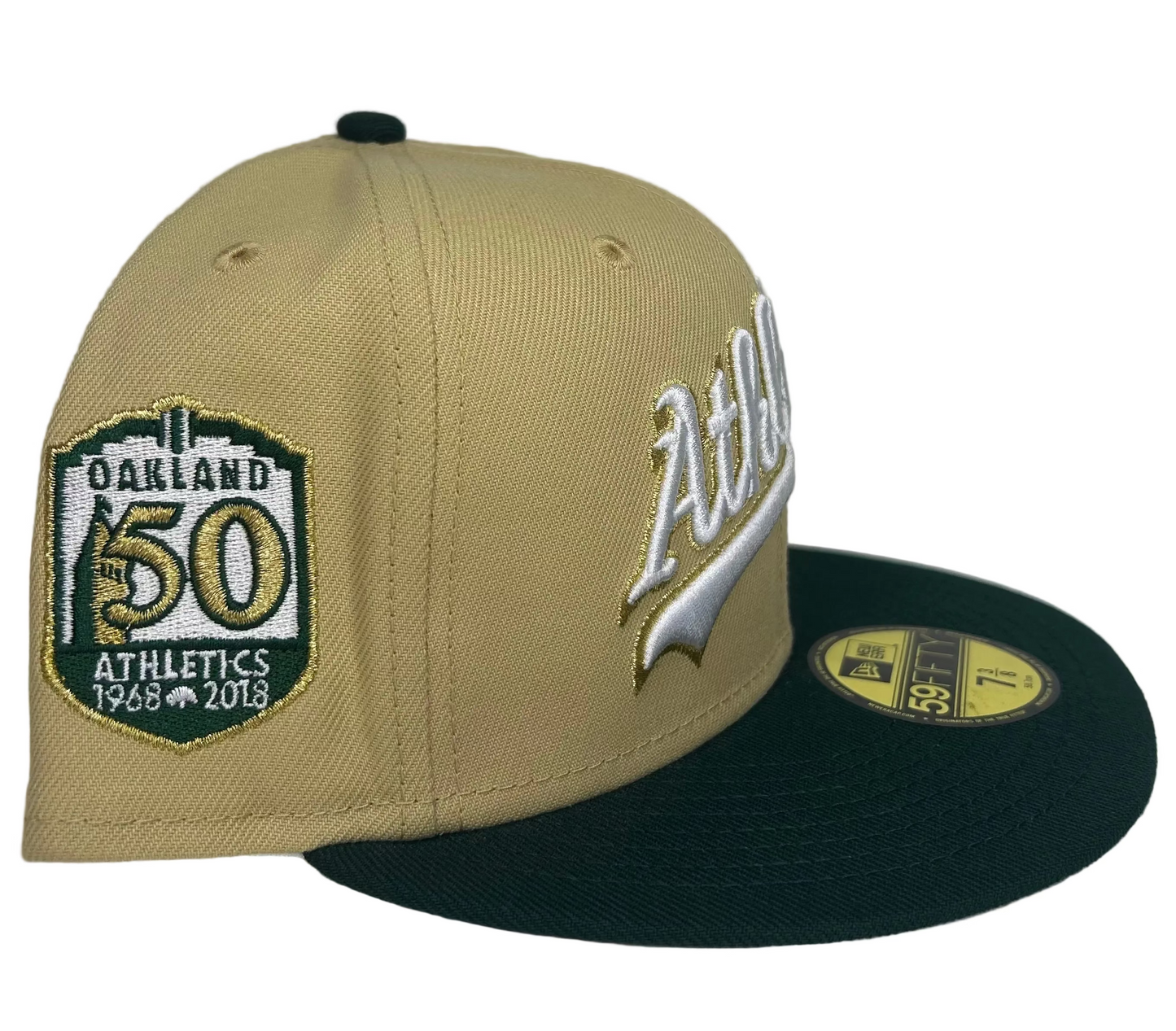 NEW ERA OAKLAND ATHLETICS 50TH ANNIVERSARY VEGAS GOLD PRIME TWO TONE EDITION 59FIFTY FITTED HAT.