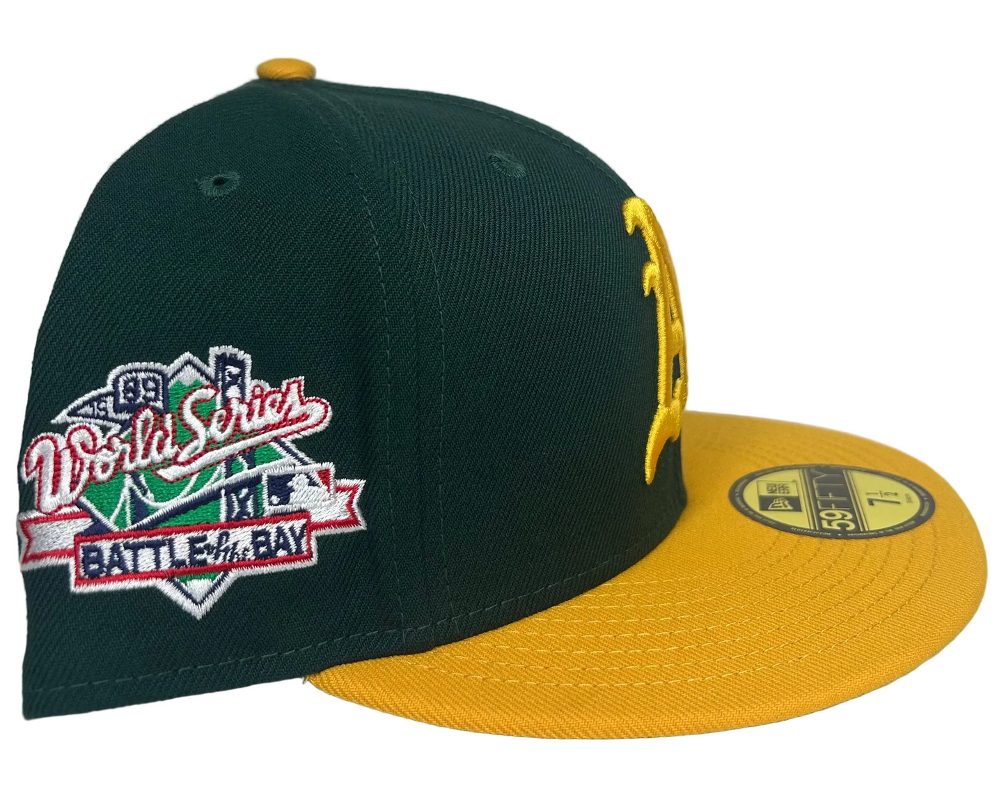 New Era Oakland Athletics “DIET STARTS MONDAY” W/ a  1989 World Series Battle of the Bay Side Patch 59FIFTY Fitted Hat.