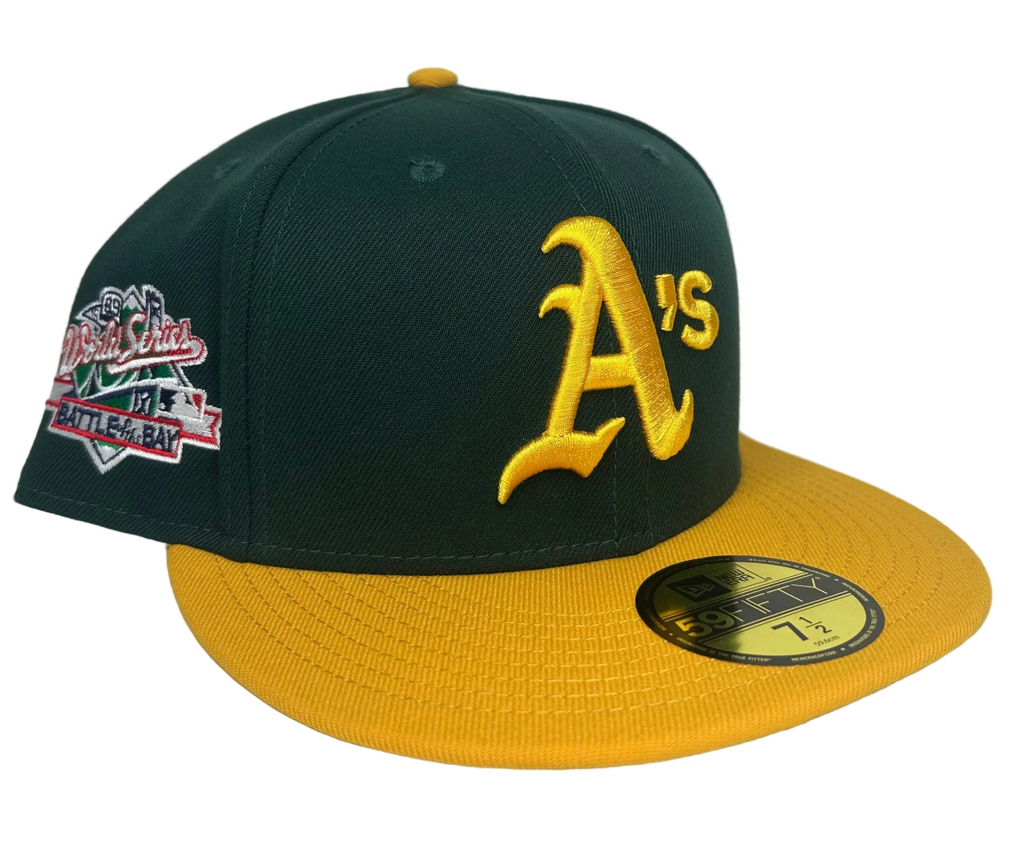 New Era Oakland Athletics “DIET STARTS MONDAY” W/ a  1989 World Series Battle of the Bay Side Patch 59FIFTY Fitted Hat.