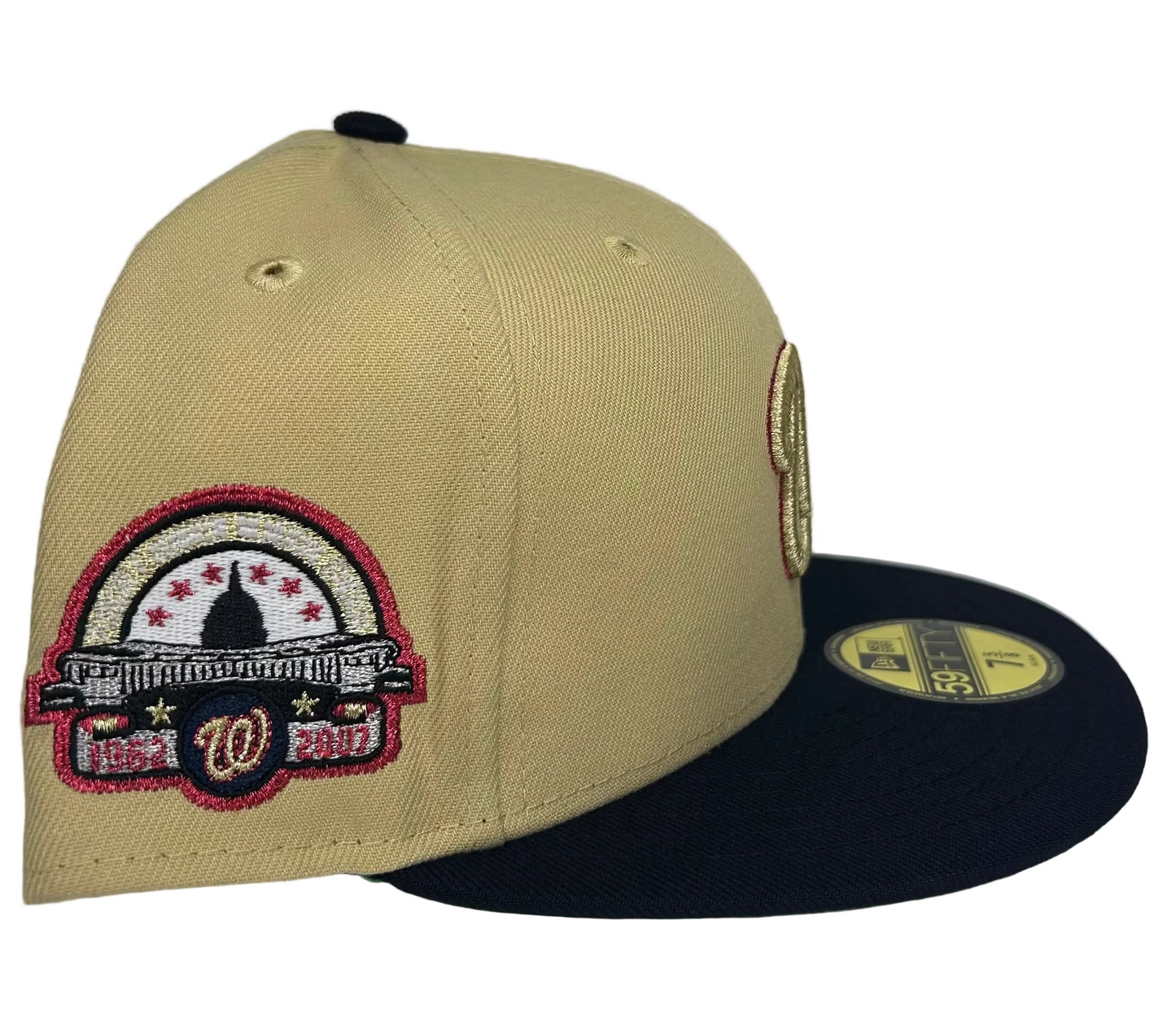 Washington Nationals 45 Years RFK Exclusive New Era 59Fifty Fitted Hat - Vegas Gold/Navy.