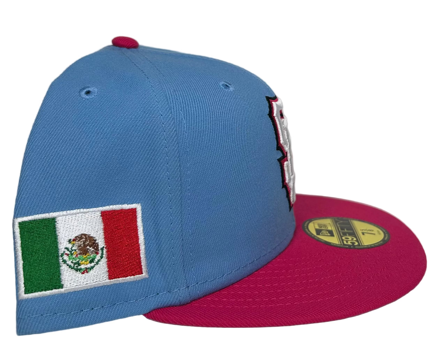 San Francisco Giants México Alternate New Era 59Fifty fitted hat Sky Blue and Bright Rose.