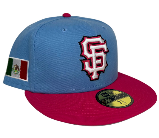 San Francisco Giants México Alternate New Era 59Fifty fitted hat Sky Blue and Bright Rose.