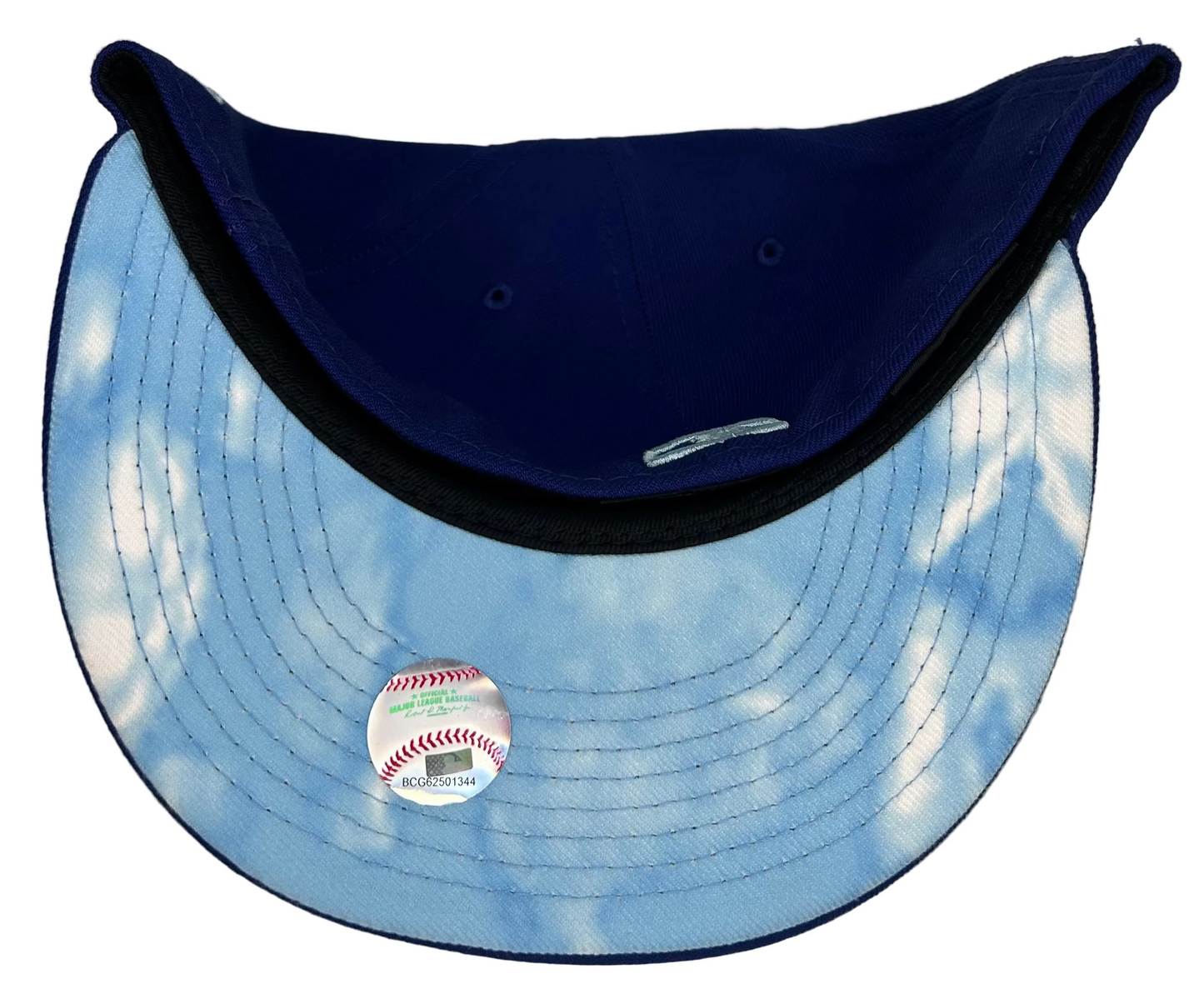 New Era 59Fifty Los Angeles Dodgers Clouds Undervisor Fitted Hat Dark Royal Blue.