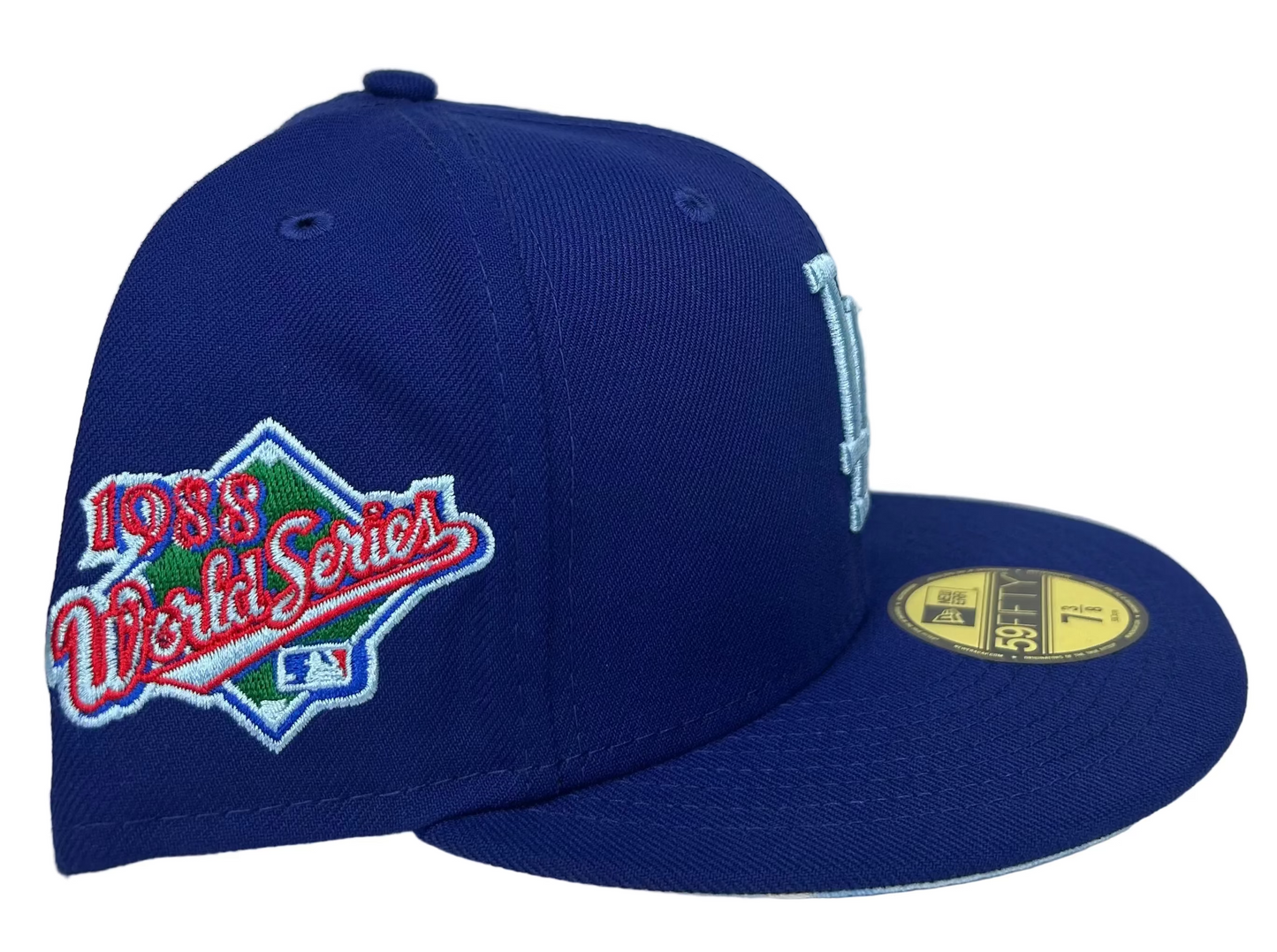 New Era 59Fifty Los Angeles Dodgers Clouds Undervisor Fitted Hat Dark Royal Blue.