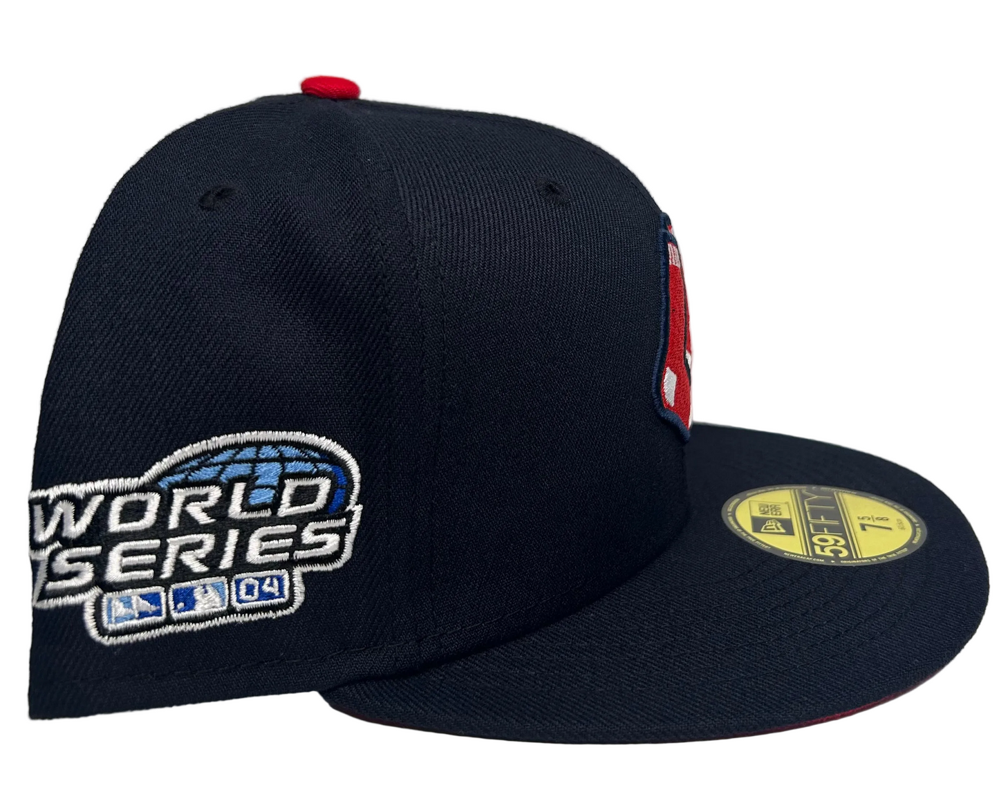 New Era Boston Red Sox 2004 World Series 59FIFTY fitted hat in navy blue with a side patch & Red UV.