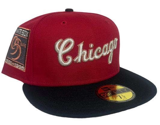 New Era Chicago White Sox 59FIFTY fitted hat featuring a red crown, black brim, and a special side patch.