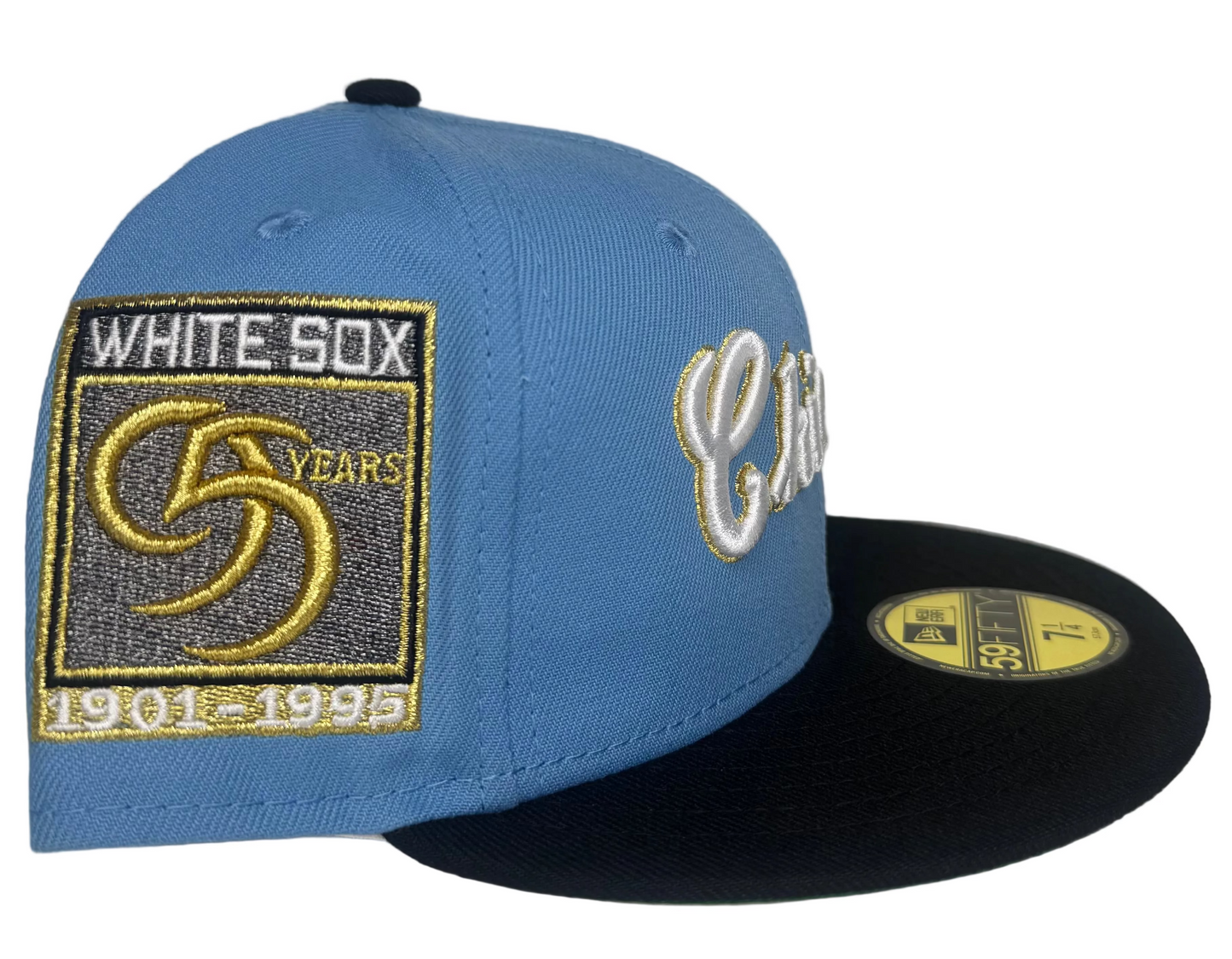 New Era Chicago White Sox 95th Anniversary 59Fifty fitted cap in powder blue and black.