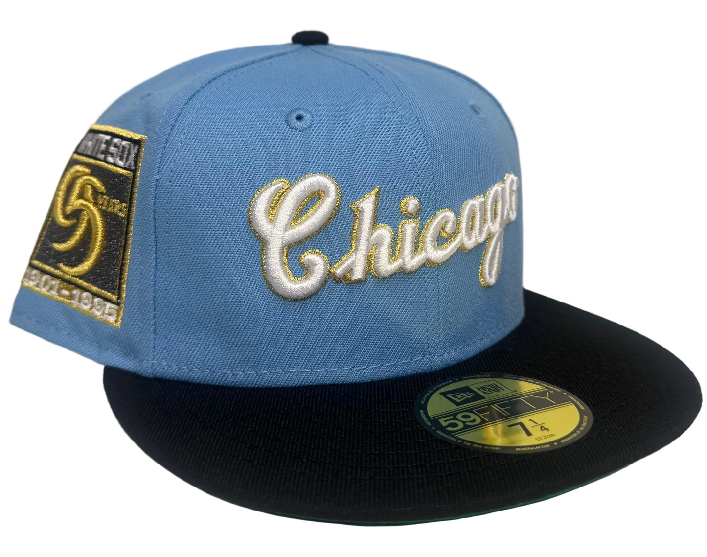 New Era Chicago White Sox 95th Anniversary 59Fifty fitted cap in powder blue and black.