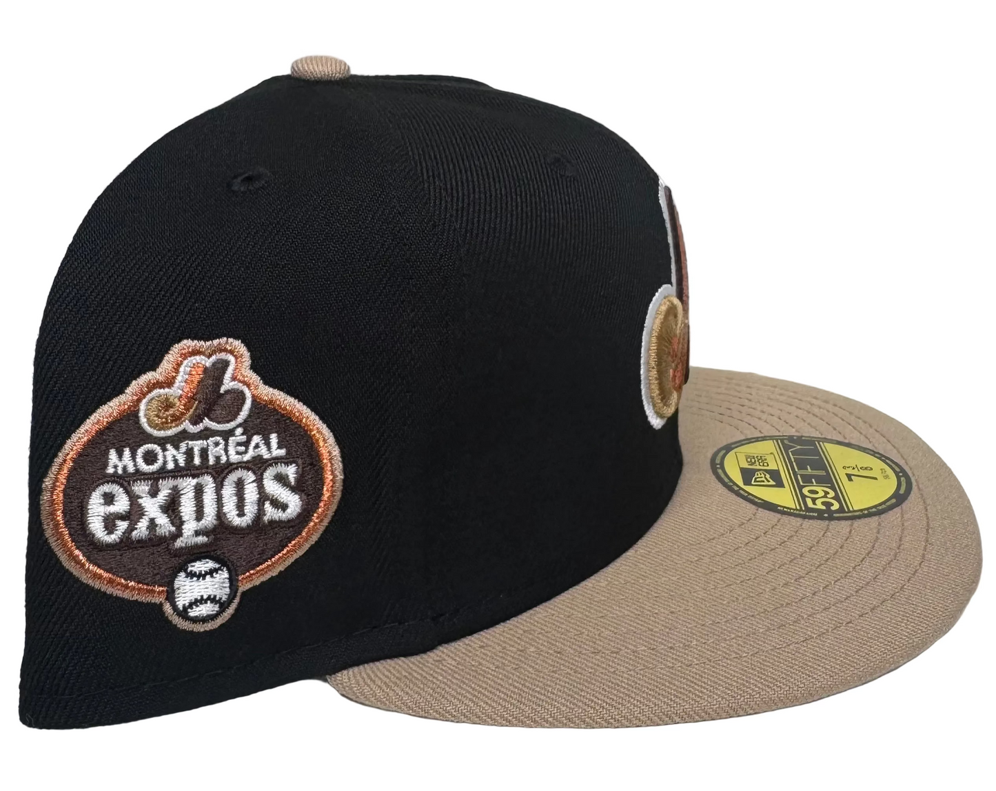 New Era Montreal Expos “Rust Belt”  59FIFTY fitted hat with a black crown and tan brim.