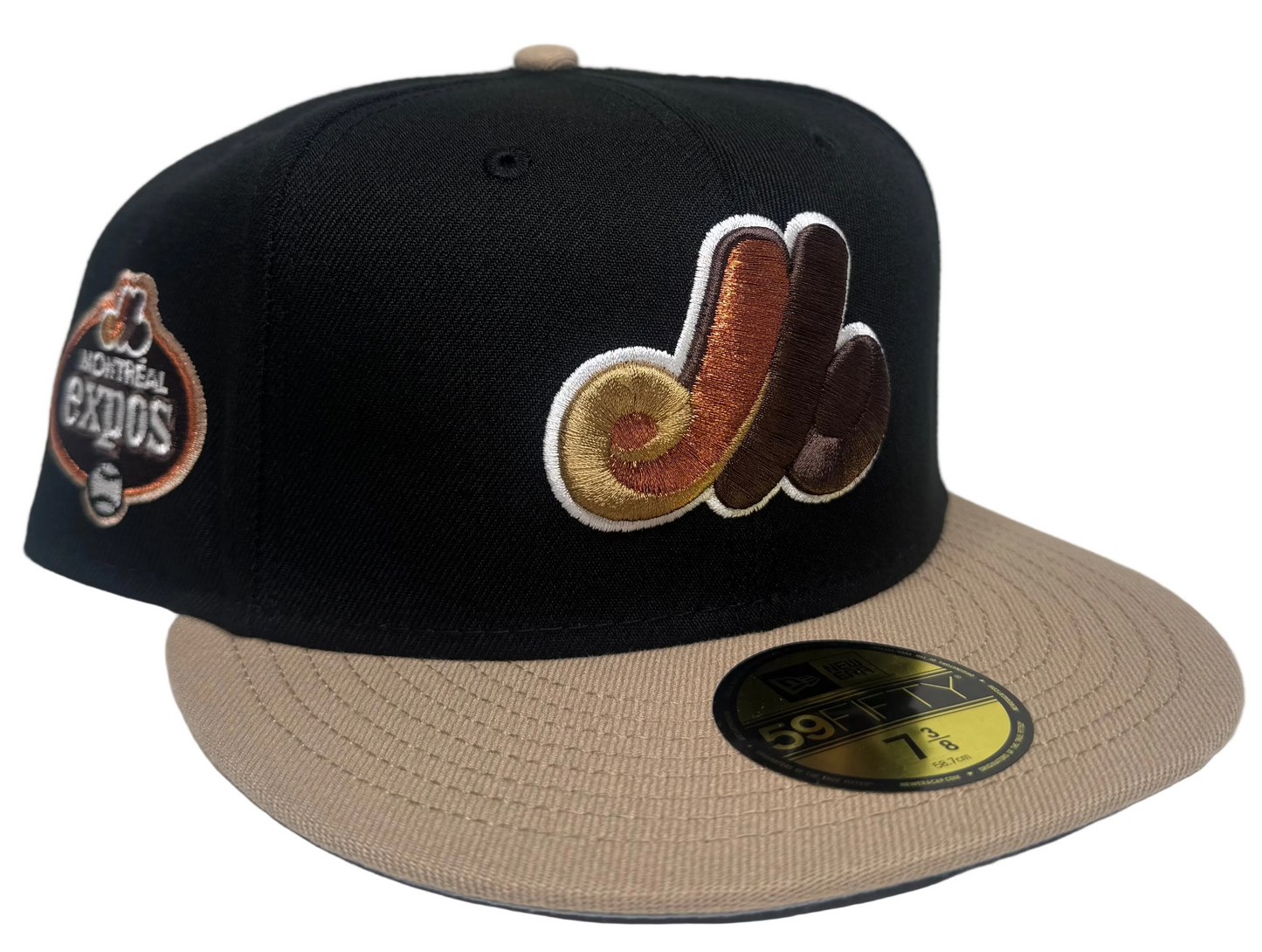 New Era Montreal Expos “Rust Belt”  59FIFTY fitted hat with a black crown and tan brim.