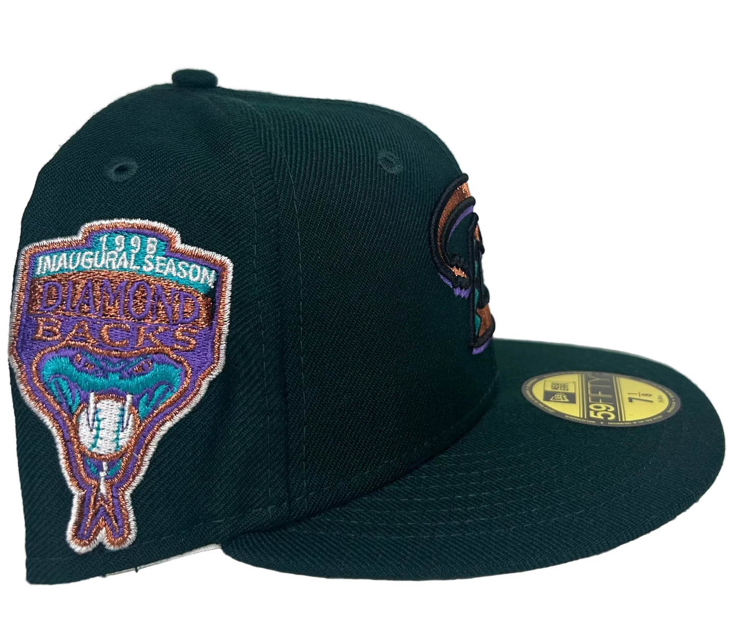 New Era Arizona Diamondbacks “Green Eggs & Ham” 1998 Inaugural Season 59FIFTY fitted hat with a metallic copper logo.