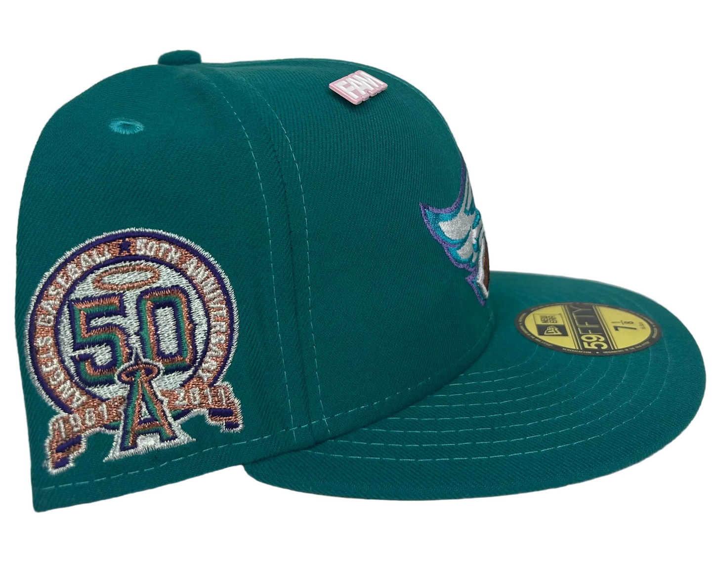 New Era Los Angeles Angels 50th Anniversary "Mango Forest" 59FIFTY fitted hat in a teal colorway.