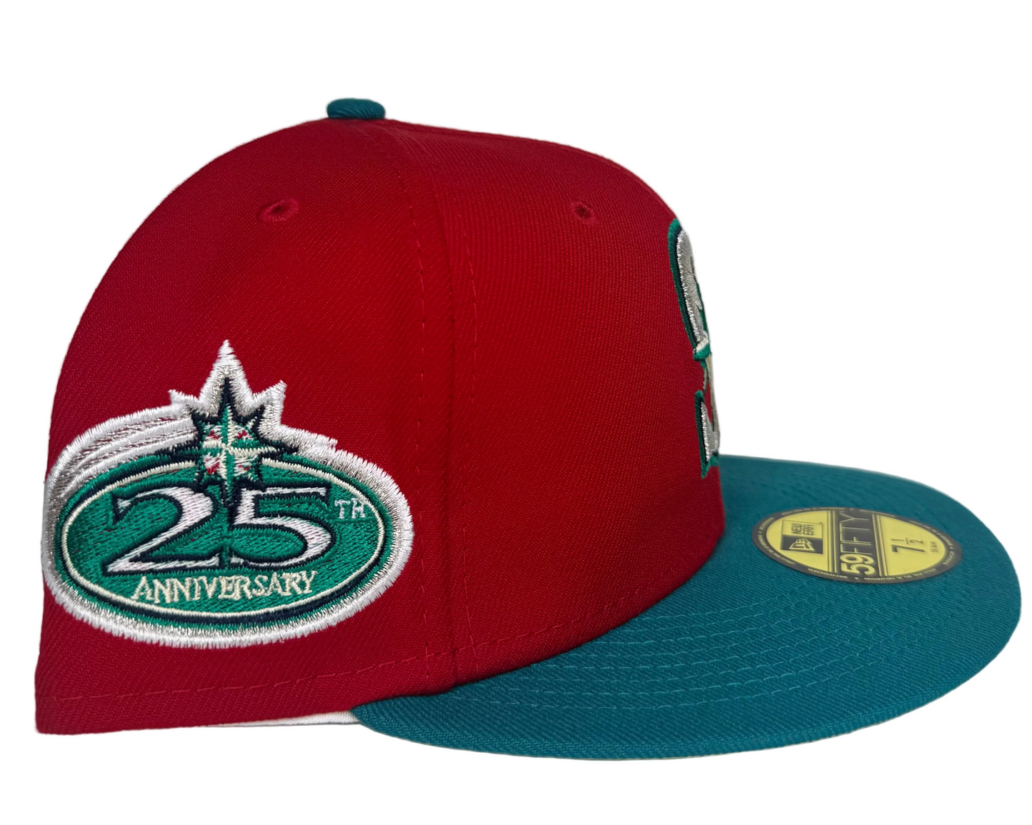 New Era Red Seattle Mariners Aqua Visor, Yellow UV  25th Anniversary New Era 59fifty