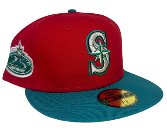 New Era Red Seattle Mariners Aqua Visor, Yellow UV  25th Anniversary New Era 59fifty