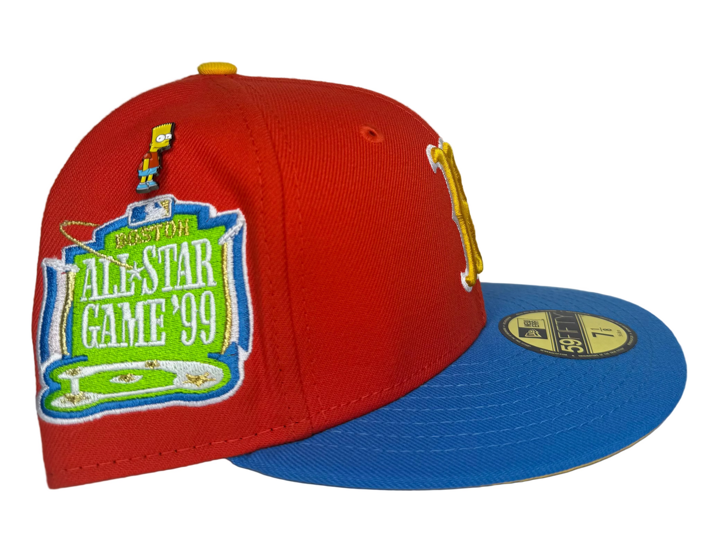 New Era Boston Red Sox fitted hat, often referred to as the "Bart Simpson" inspired design due to its distinctive color scheme.