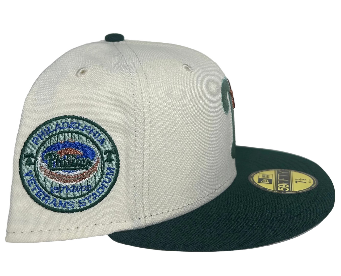 New Era Philadelphia Phillies 1996 All-Star Game 59FIFTY fitted hat with a cream crown and dark green visor.
