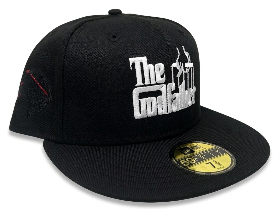 New Era The Godfather 59Fifty fitted hat featuring a black colorway and a special embroidered horse logo on the side.