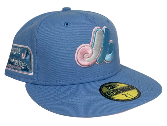 New Era Montreal Expos "Cotton Candy" 59FIFTY fitted hat features a distinctive pink undervisor.