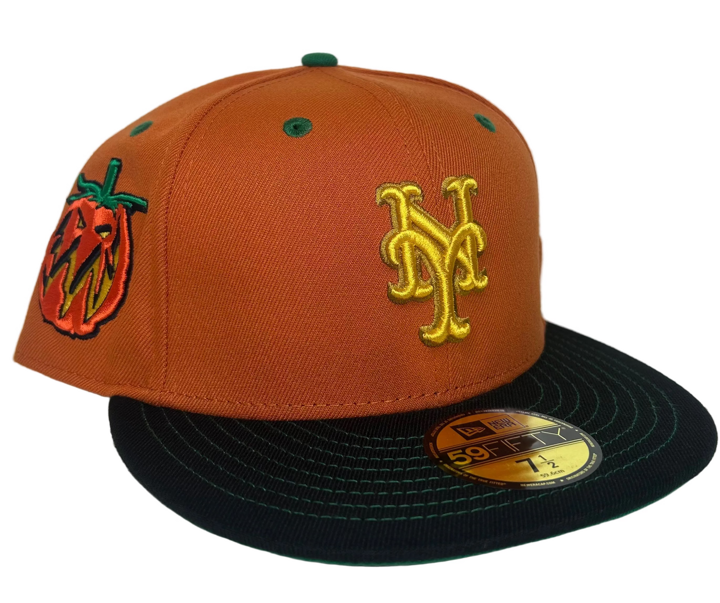 New Era 59FIFTY New York Mets fitted hat featuring a unique Halloween-themed side patch.