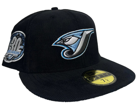 New Era Toronto Blue Jays Corduroy 30th Anniversary corduroy 59Fifty fitted cap featuring a prominent embroidered team logo.