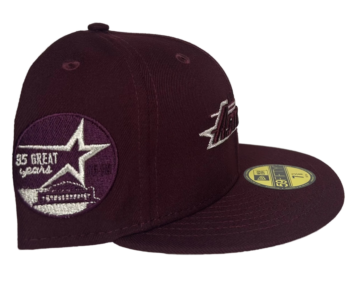New Era Houston Astros 59FIFTY fitted hat in a burgundy colorway, often referred to as the "Selena" edition, featuring a custom side patch.