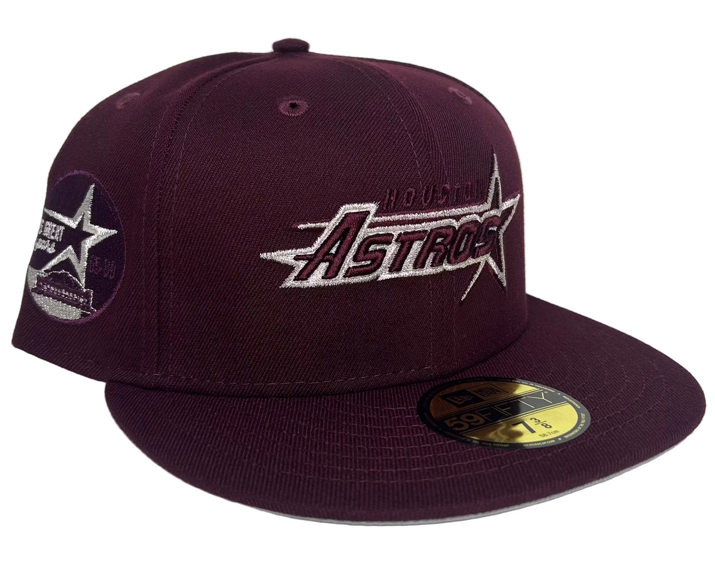 New Era Houston Astros 59FIFTY fitted hat in a burgundy colorway, often referred to as the "Selena" edition, featuring a custom side patch.