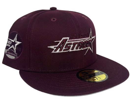 New Era Houston Astros 59FIFTY fitted hat in a burgundy colorway, often referred to as the "Selena" edition, featuring a custom side patch.