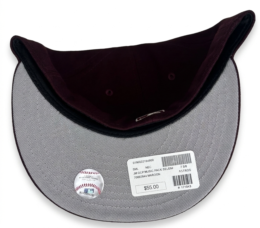 New Era Houston Astros 59FIFTY fitted hat in a burgundy colorway, often referred to as the "Selena" edition, featuring a custom side patch.