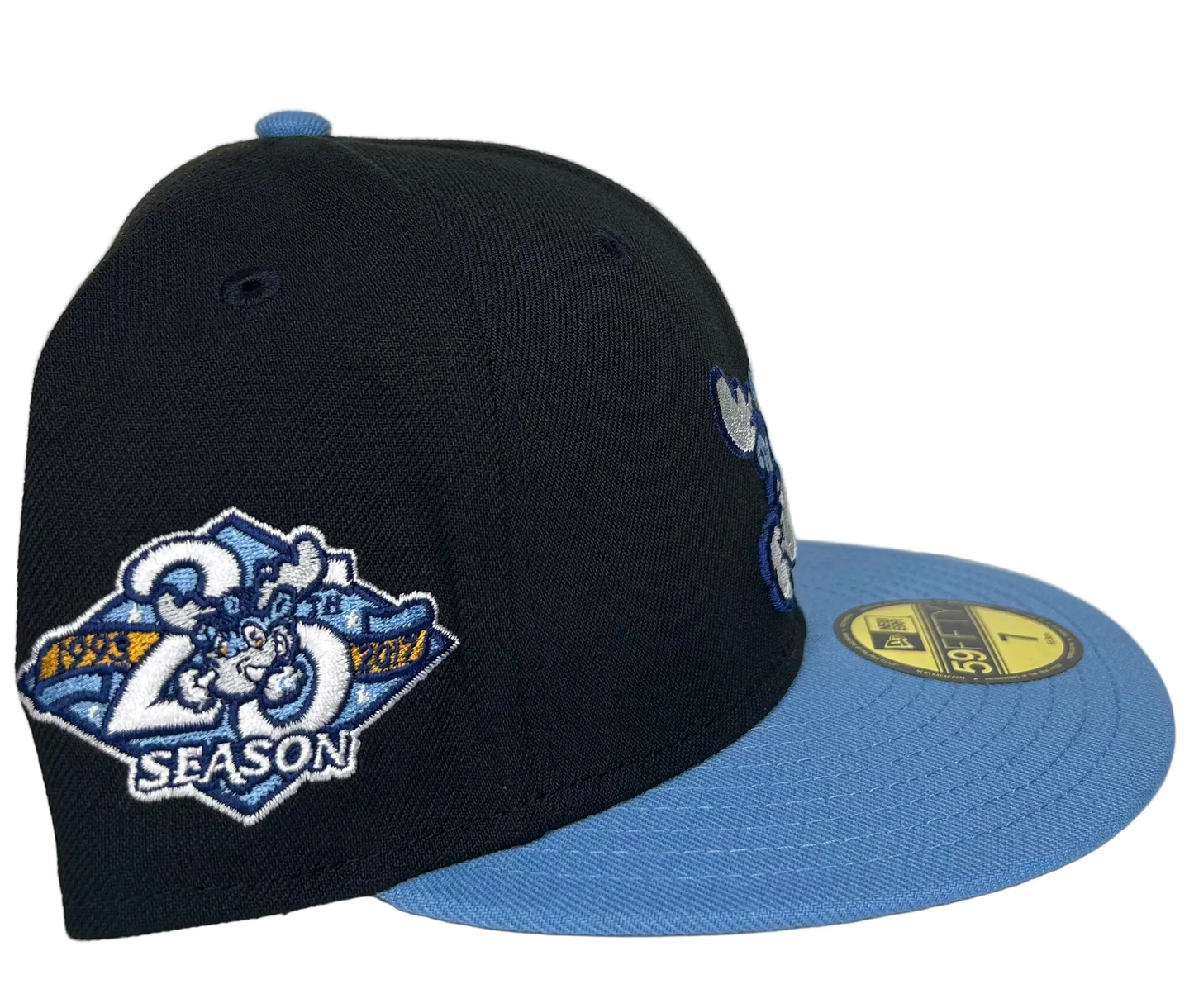 Wilmington Blue Rocks New Era 59FIFTY fitted hat features an embroidered Rocky Bluewinkle mascot logo.