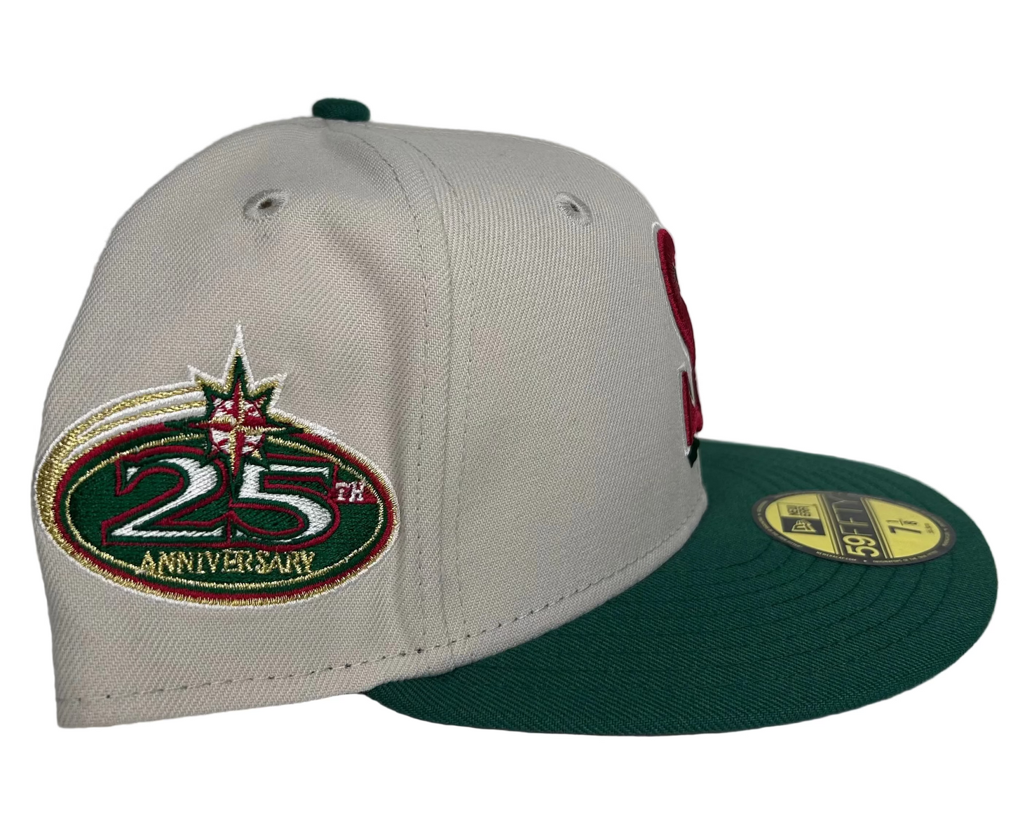 New Era Seattle Mariners Fields 59FIFTY Fitted Hat Stone 25th Year Patch.