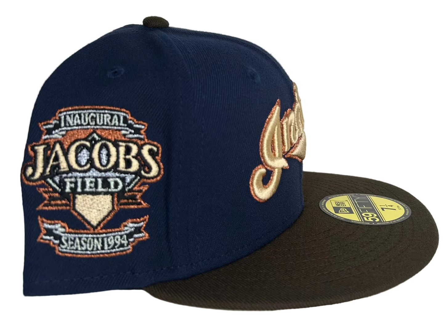 New Era 59FIFTY Fitted Hat for the Cleveland Indians, featuring a special 1994 "Inaugural Jacobs Field" side patch.