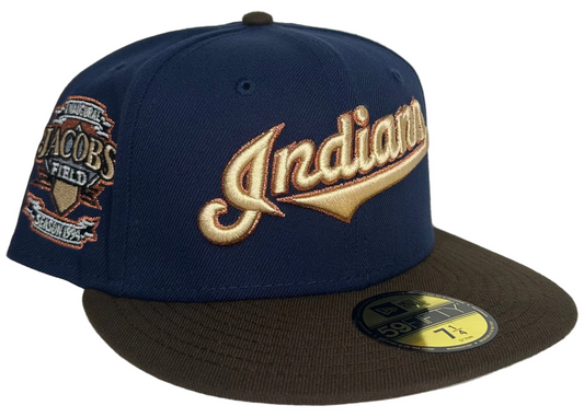 New Era 59FIFTY Fitted Hat for the Cleveland Indians, featuring a special 1994 "Inaugural Jacobs Field" side patch.