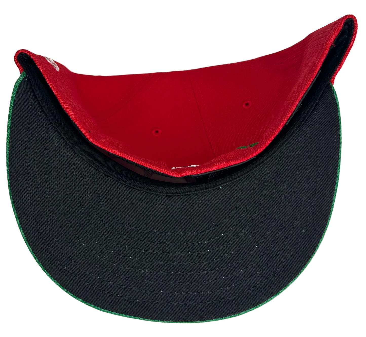 New Era Mexico Serie Del Caribe 59FIFTY fitted hat, featuring a red crown, green brim, and a Mexico flag side patch