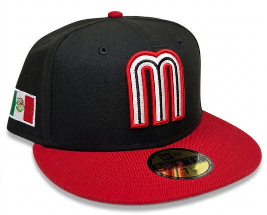 New Era 59FIFTY Fitted Mexico Hat featuring a distinctive "M" logo and a Mexican flag patch.